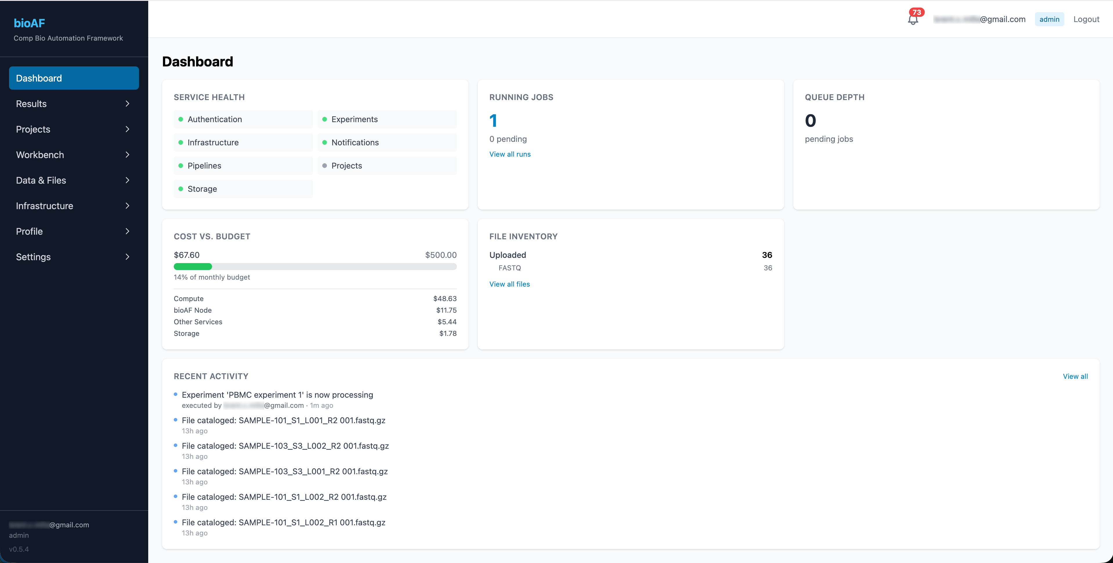 bioAF dashboard