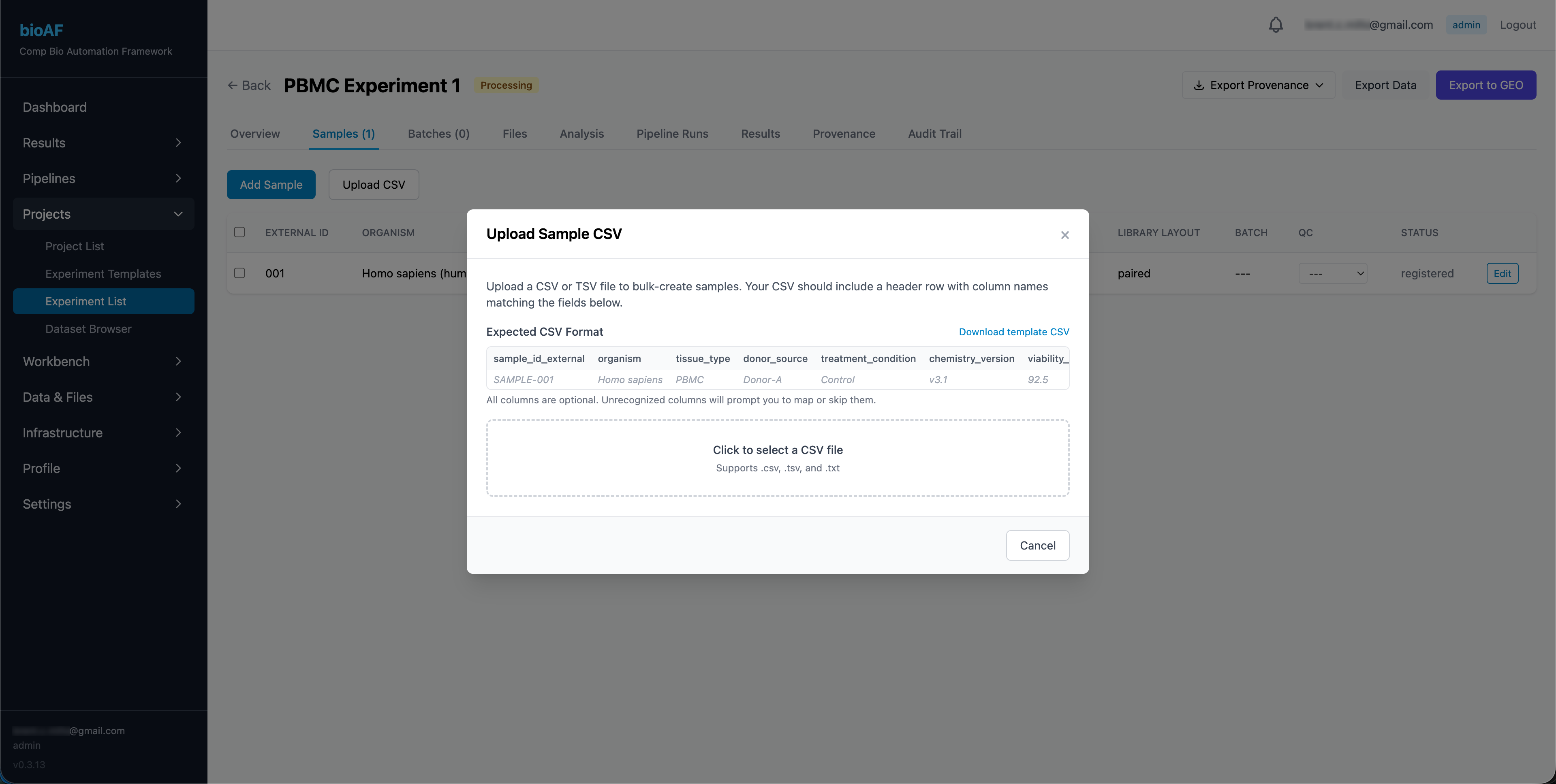 File upload dialog with drag-and-drop area
