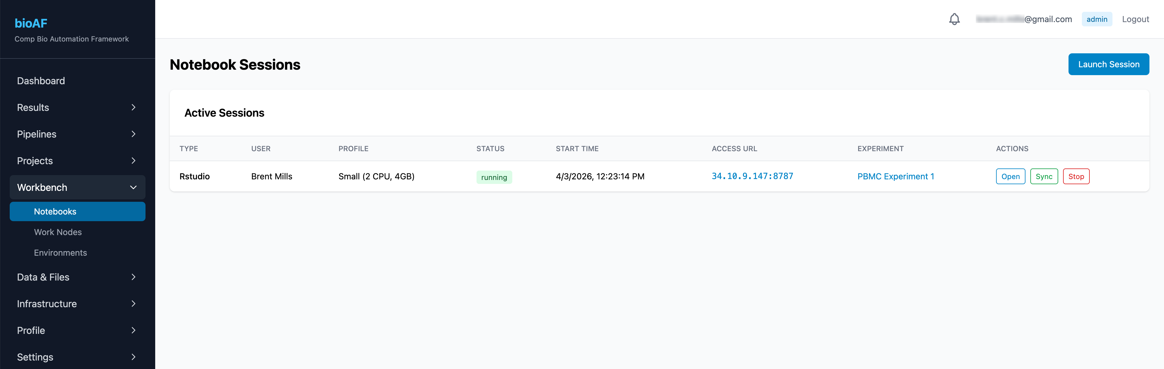 Active notebook session with JupyterHub open in browser
