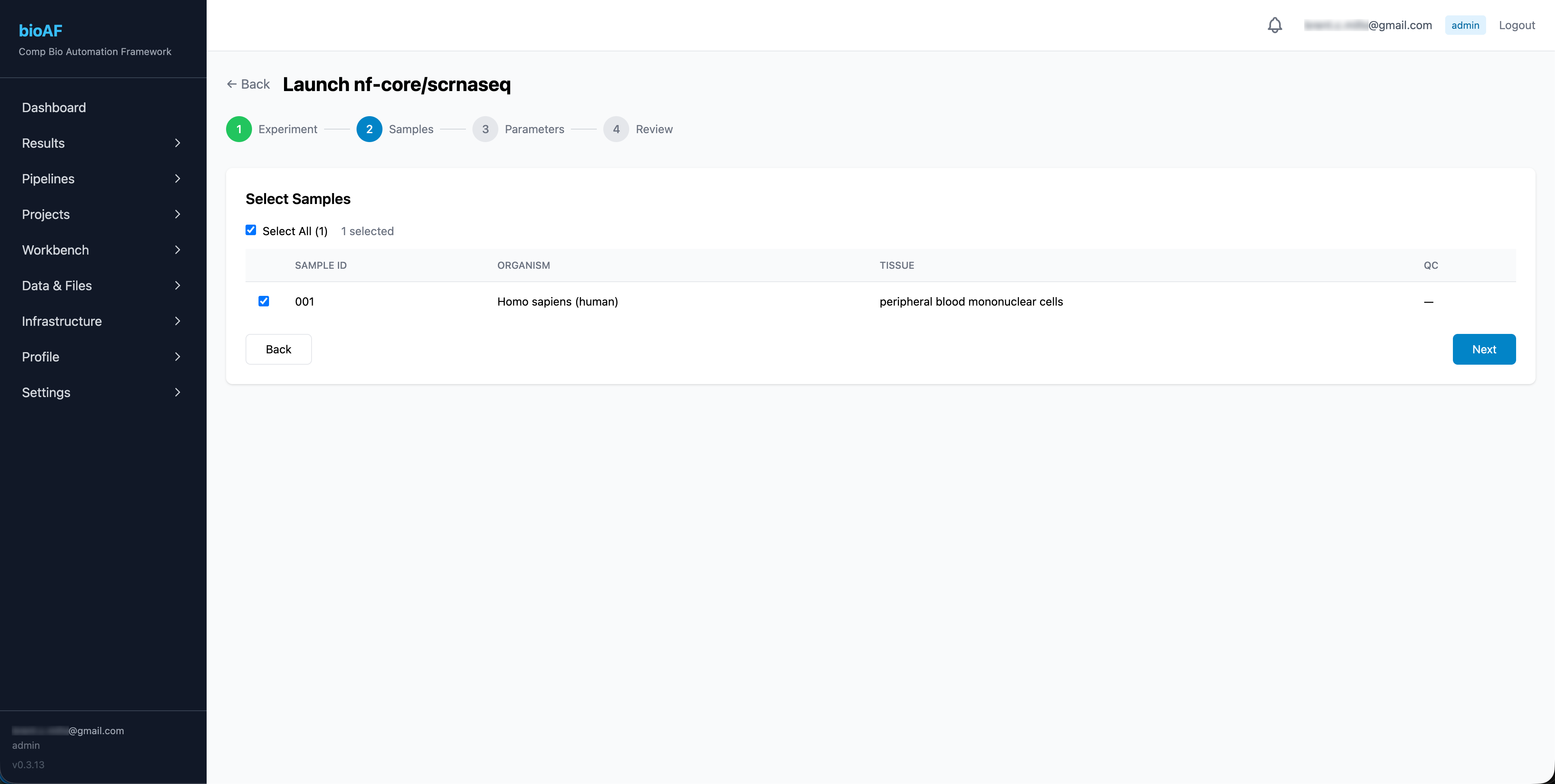 Pipeline launch form with experiment selection, parameter overrides, and resource settings
